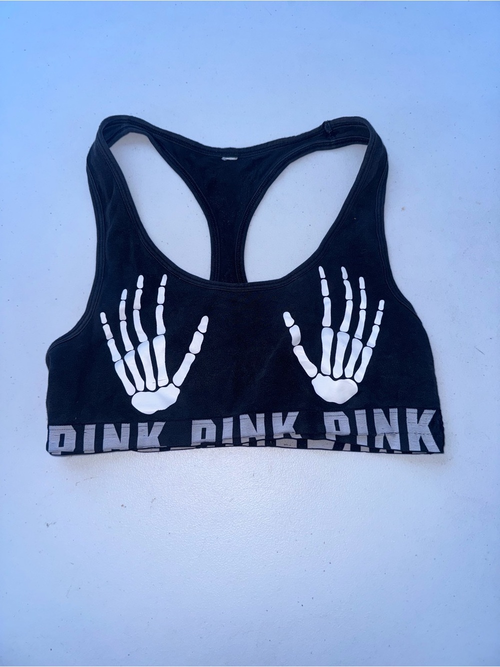 PINK Black Racerback Sports Bra S Wireless Pullover Stretch Logo Graphic